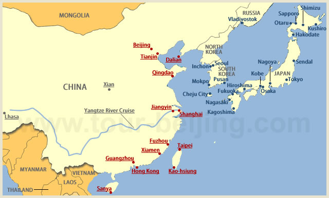 The Map of the Cruise Ports in China and Far East